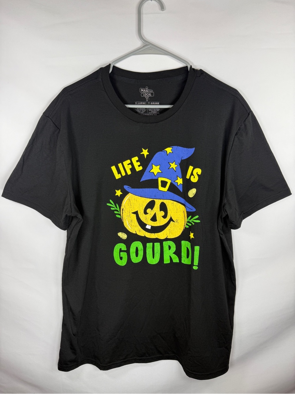 Main And Local Halloween Shirt XL Life Is Gourd Pumpkin Wizard Graphic Tee Black